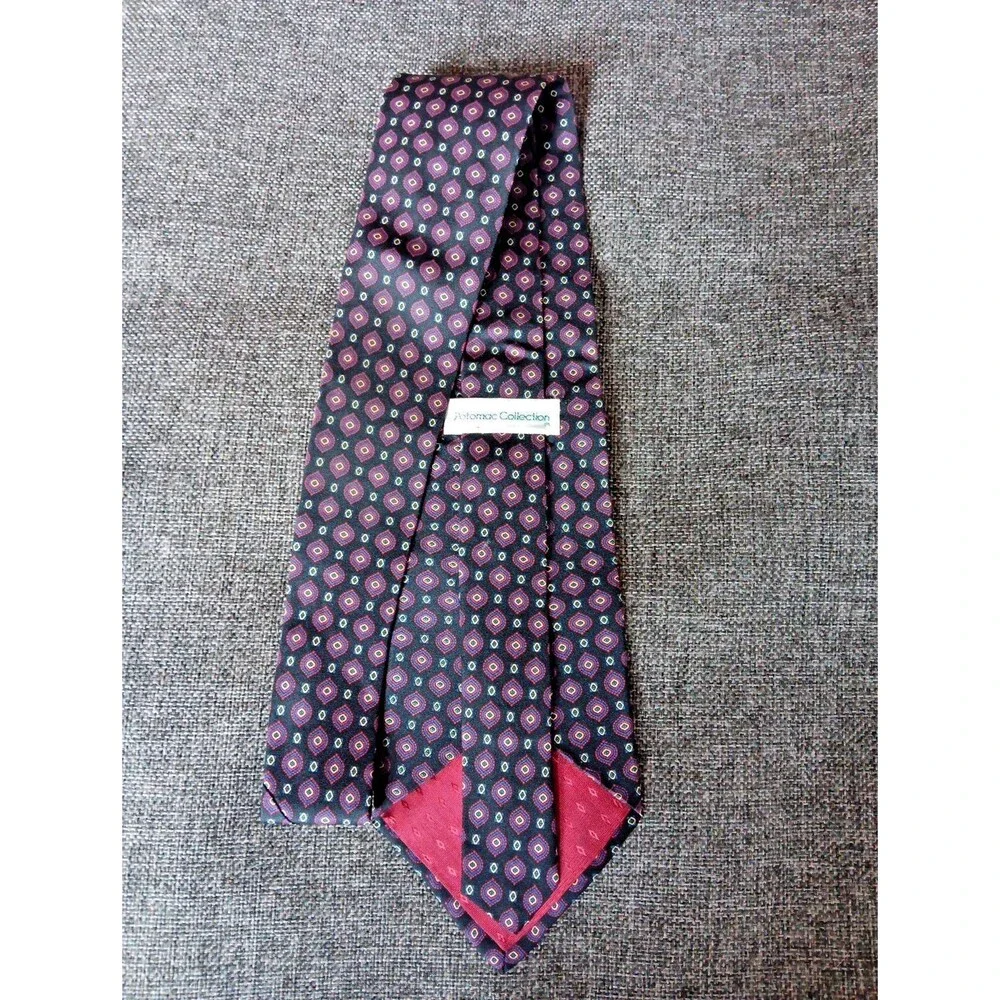 Tie 70s 80s 90s Y2K Mens Potomac Collections Silk Black Red Blue 4 Wide 54 Long